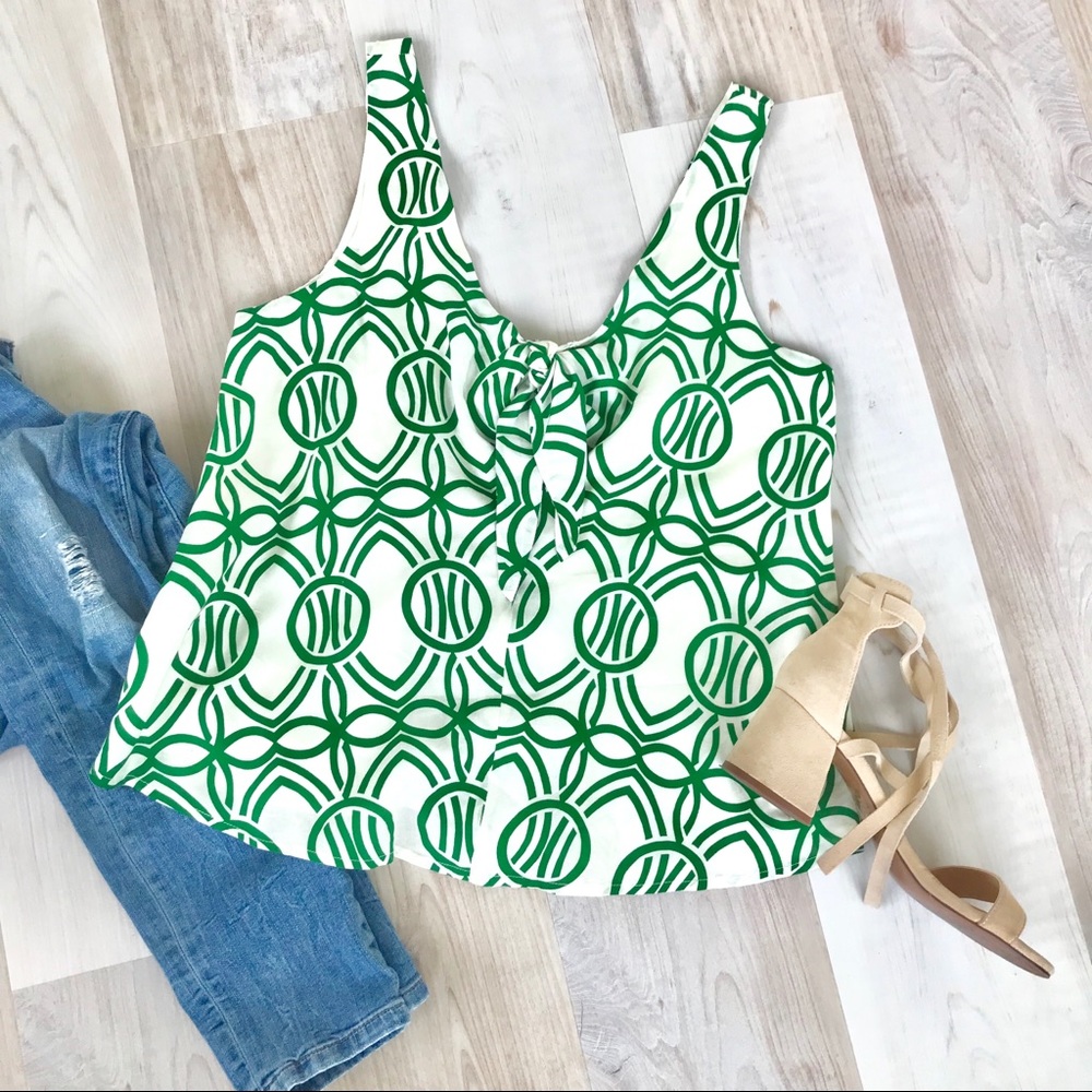 Anthropologie Maeve Green and Cream Tie tank